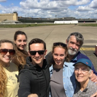 The whole Sherlock clan at the defunct Tempelhof Airport in Berlin.